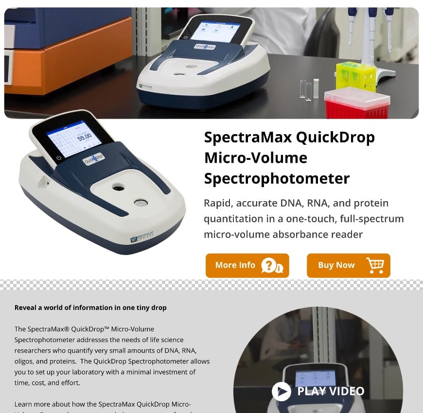 QuickDrop Microsite SpectraMax QuickDrop MicroVolume Spectrophotometer