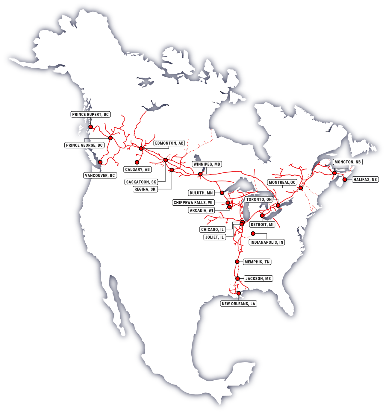 Intermodal System Map Intermodal Railroad Network North America