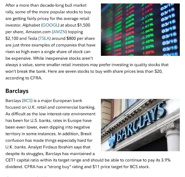 7 Stocks to Buy for Less Than $20