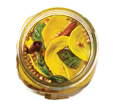 A pickle jar filled with Yellow Beats.