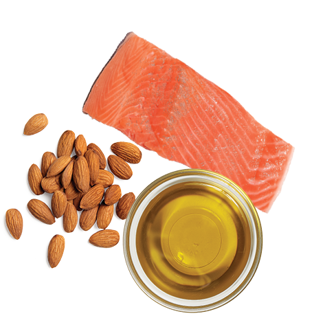 Plate with Salmon, Olive Oil, and Almonds