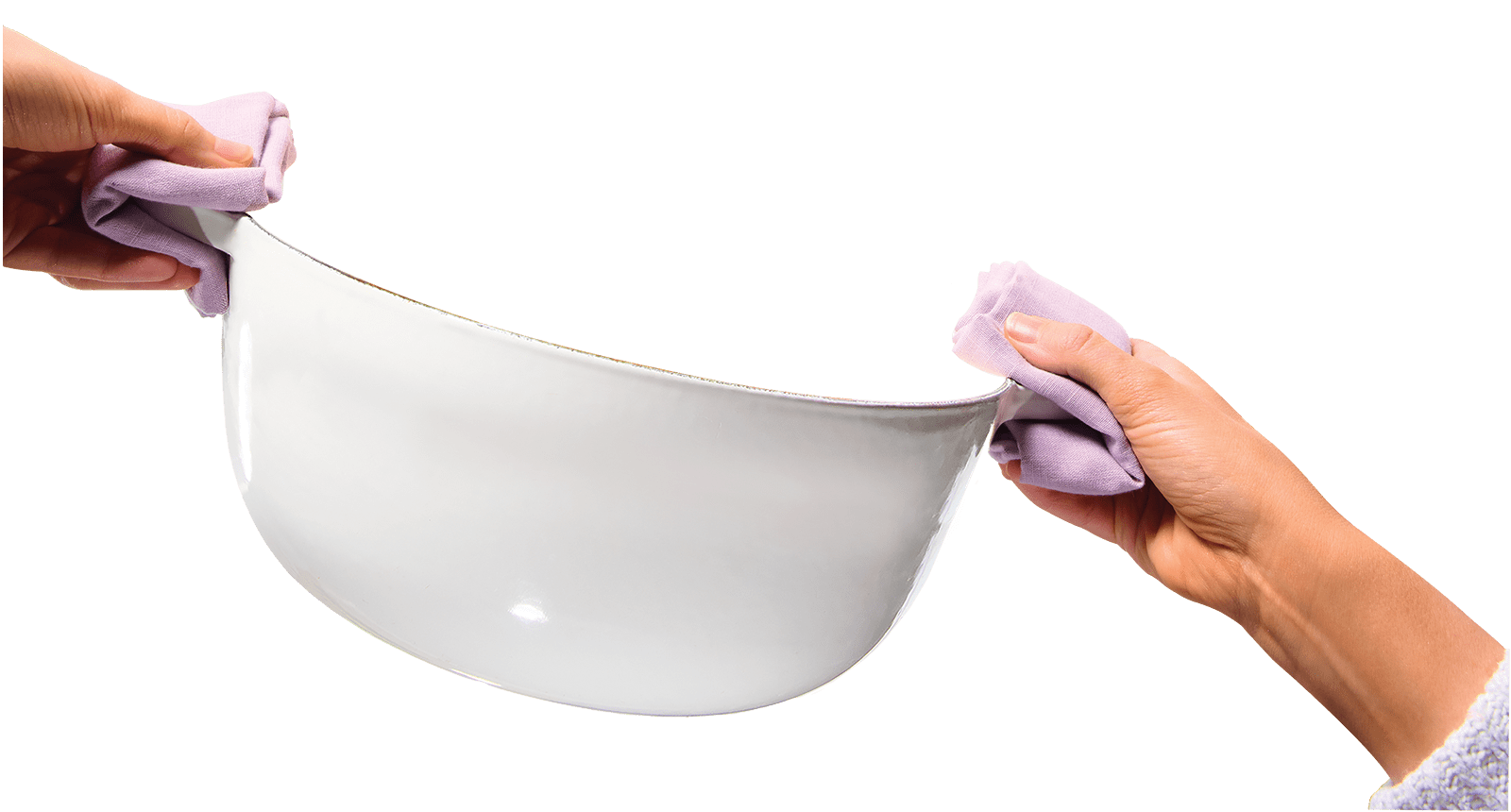 Hands holding a cooking pot