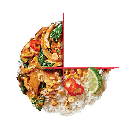 A stopwatch divided with food around its face revealing only 15 minutes. 