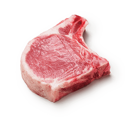 A photo of raw cut of Pork Loin Rib eye chop.