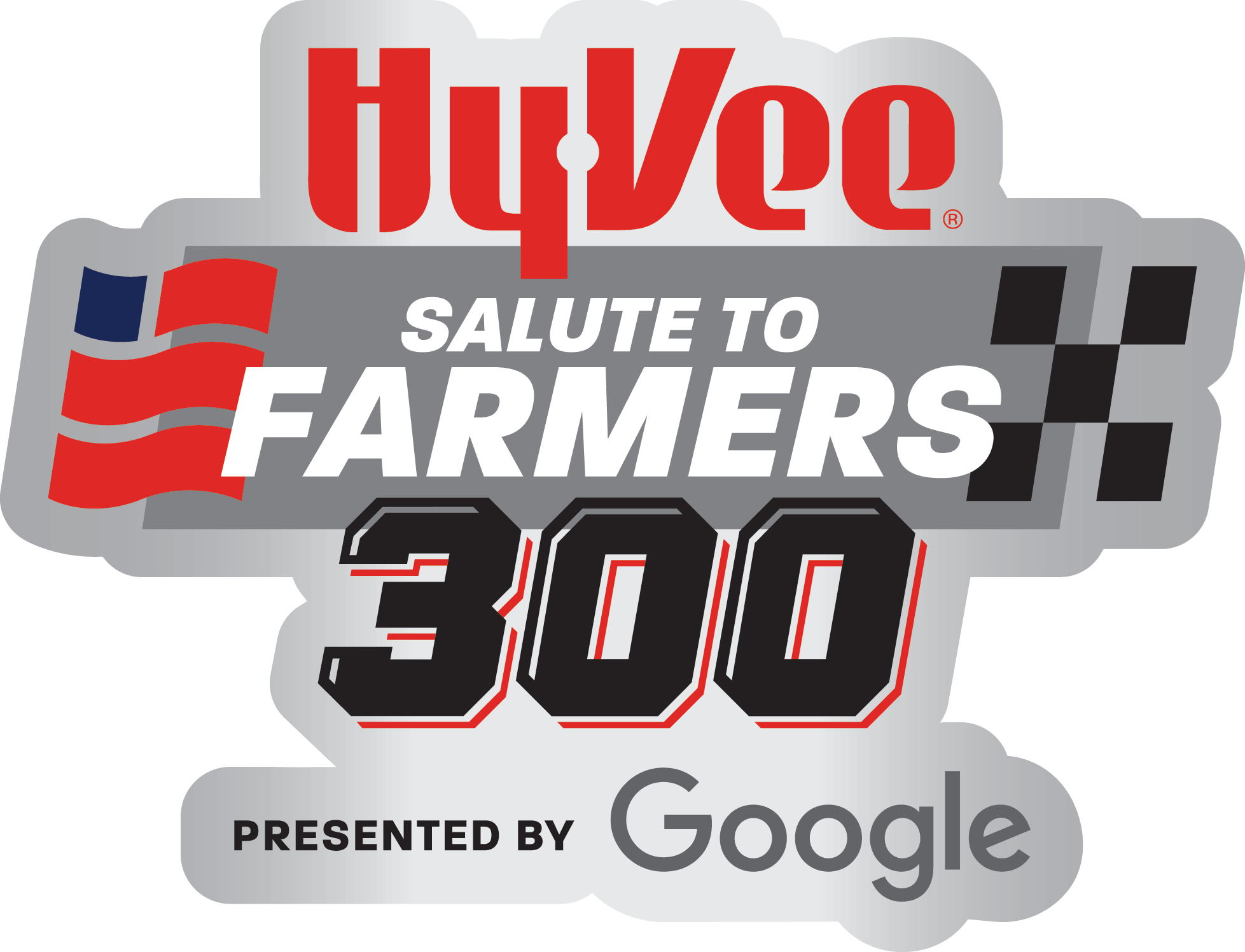 Logo of Hy-Vee Salute to Farmers 300 Presented by Google