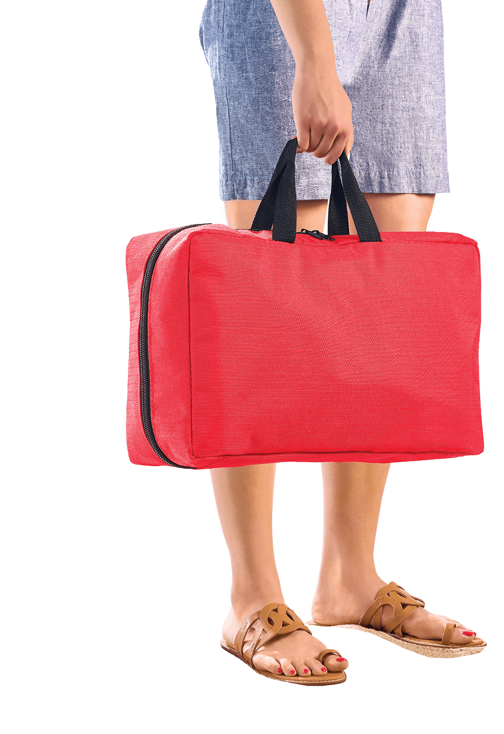 An image of a lady holding an outdoor first aid kit.