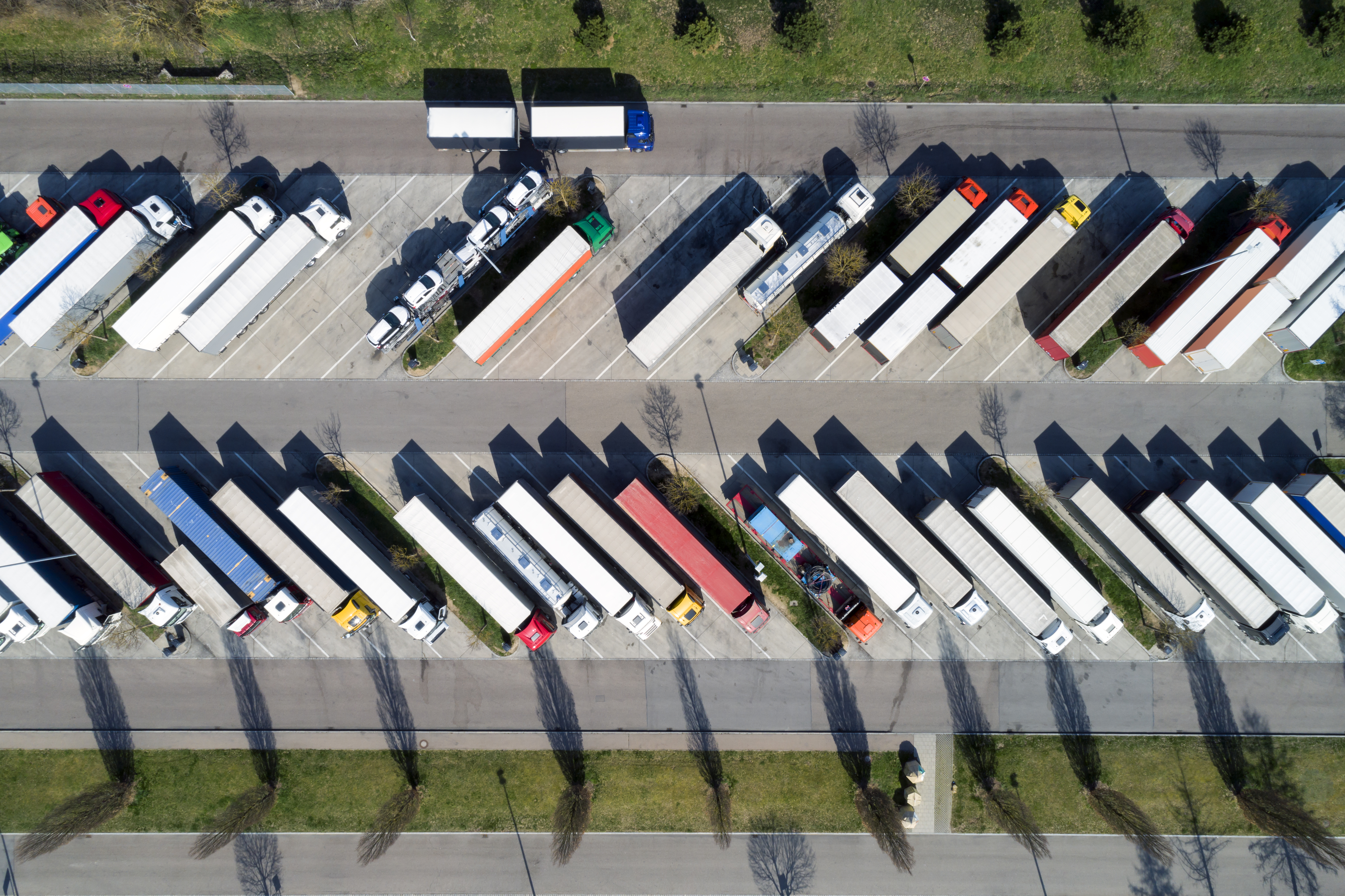 Aerial View of Semi Trucks at Truck Stop