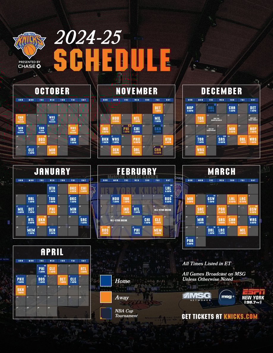 Knicks Printable Schedule