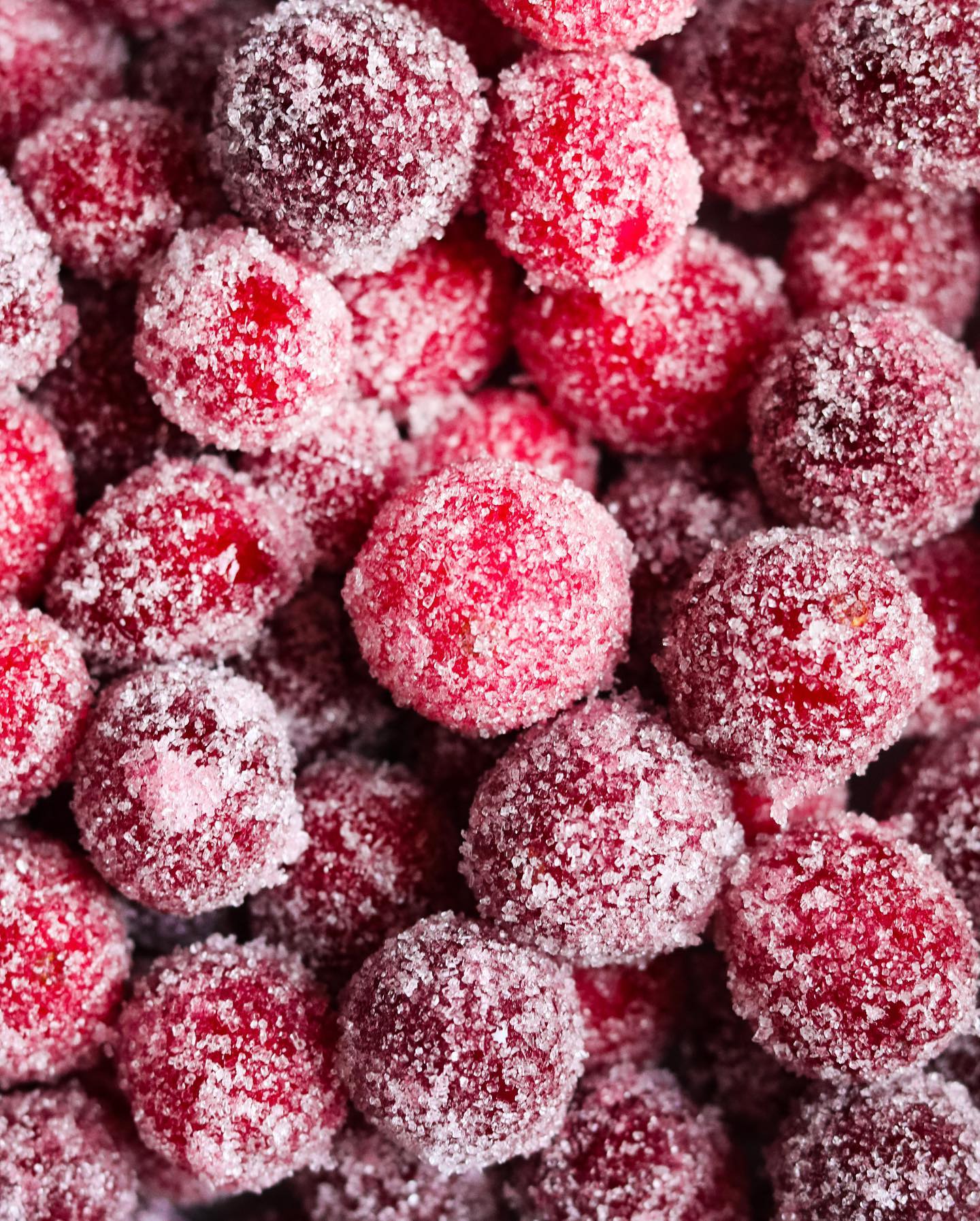 A closeup of frozen cranberries