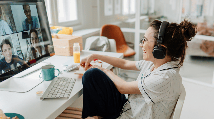 smiling woman having a video call