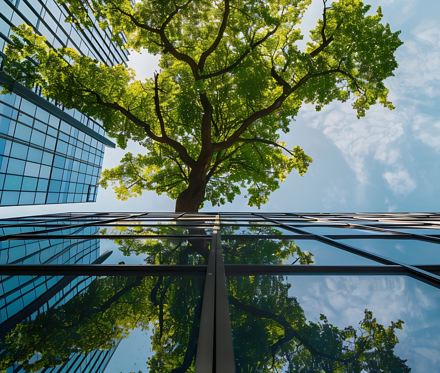 Business district with tree