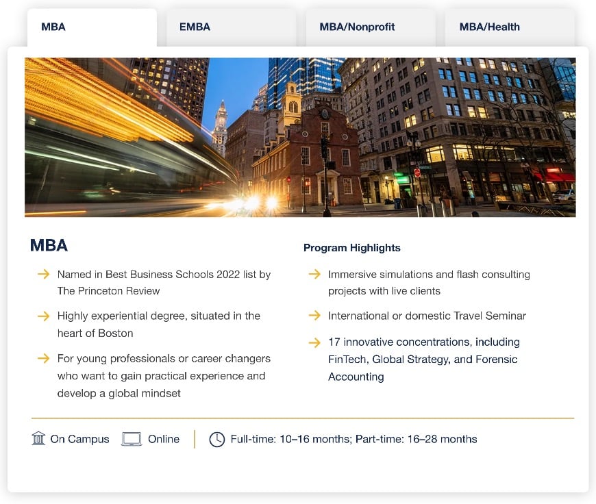 DNU_MBA Programs Comparison Tabs