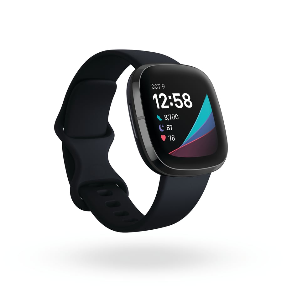 Fitbit Sense EDA scan palm placement guide on watch face