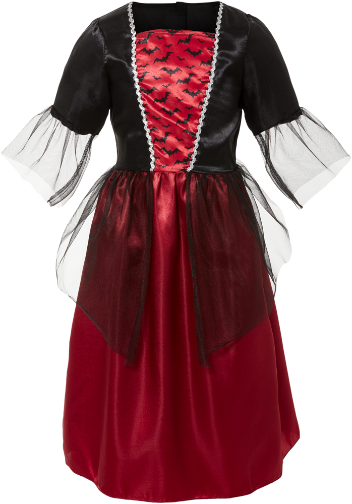 Halloween dress in red and black with bats print